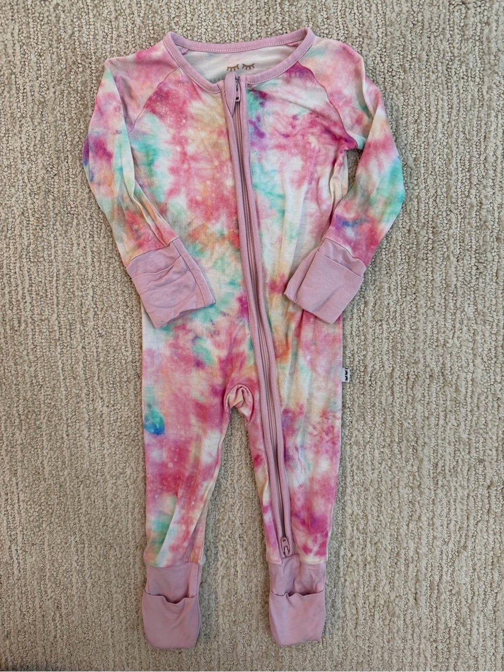 Little Sleepies pink tie dye convertible romper size 0-3 mo